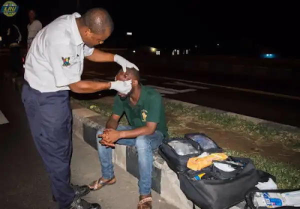 Photos: Injured driver who sustained injury from car accident gets treated by LASEMA